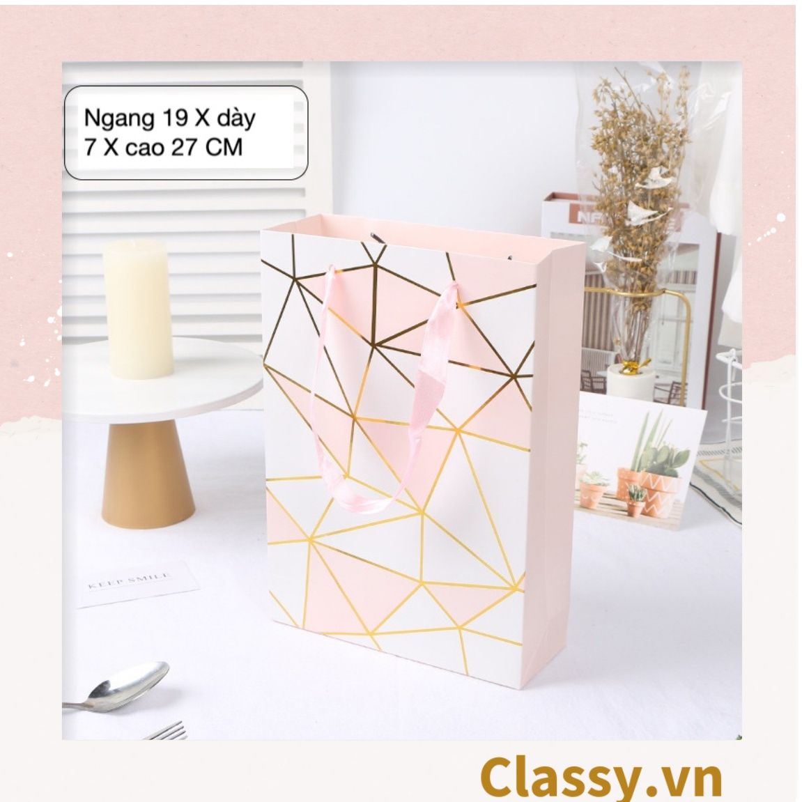 Túi giấy đựng quà Cao 33 * Rộng 18 * Ngang 6 cm họa tiết đá cẩm thạch trơn Q690