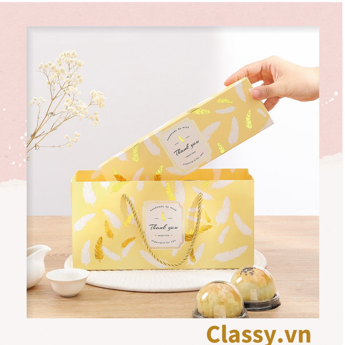 Hộp & túi bánh ngọt, bánh nướng, bánh mousse hình chữ nhật, chia ngăn, đựng thực phẩm làm quà tặng Q692