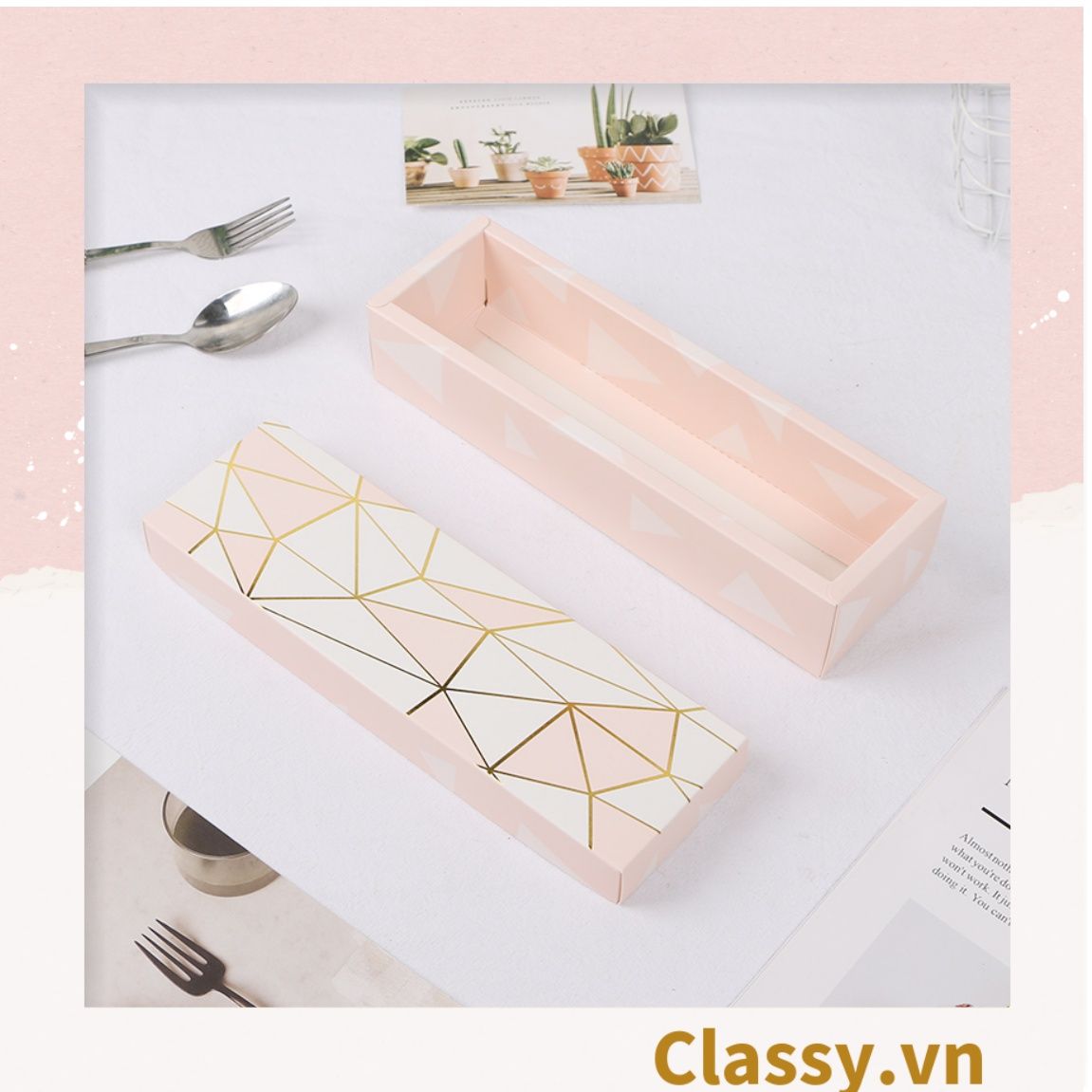 Hộp & túi bánh ngọt, bánh nướng, bánh mousse hình chữ nhật, chia ngăn, đựng thực phẩm làm quà tặng Q692