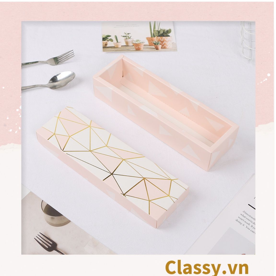  Hộp & túi bánh ngọt, bánh nướng, bánh mousse hình chữ nhật, chia ngăn, đựng thực phẩm làm quà tặng Q692 