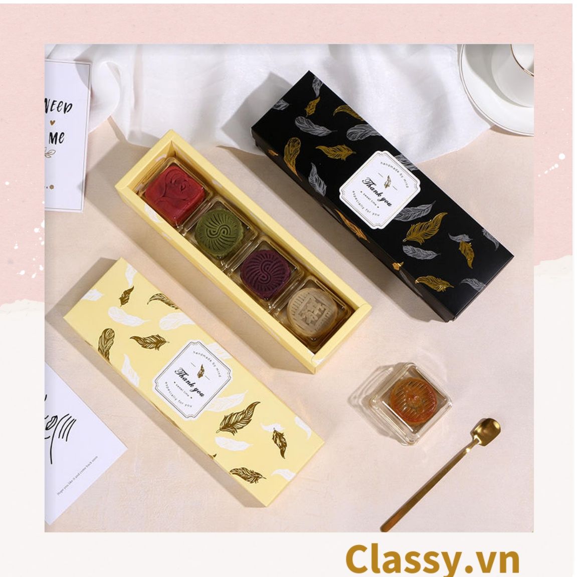Hộp & túi bánh ngọt, bánh nướng, bánh mousse hình chữ nhật, chia ngăn, đựng thực phẩm làm quà tặng Q692
