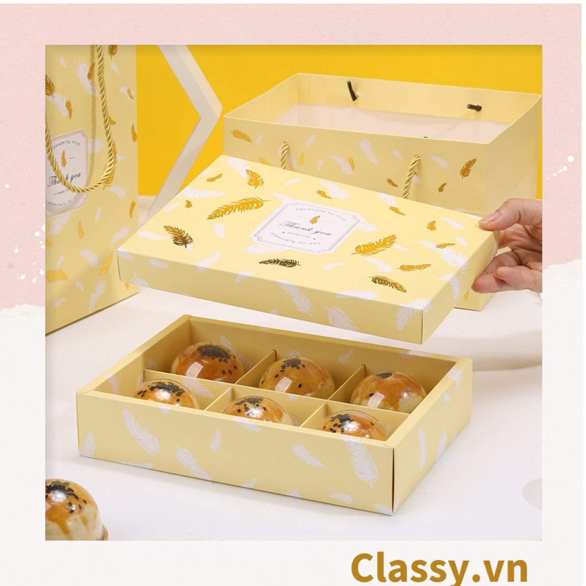 Hộp & túi bánh ngọt, bánh nướng, bánh mousse hình chữ nhật, chia ngăn, đựng thực phẩm làm quà tặng Q692