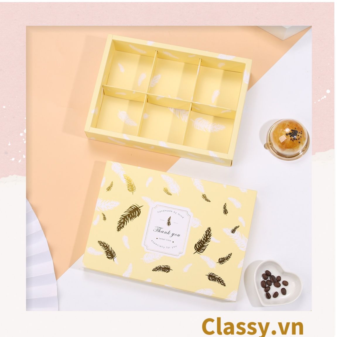 Hộp & túi bánh ngọt, bánh nướng, bánh mousse hình chữ nhật, chia ngăn, đựng thực phẩm làm quà tặng Q692