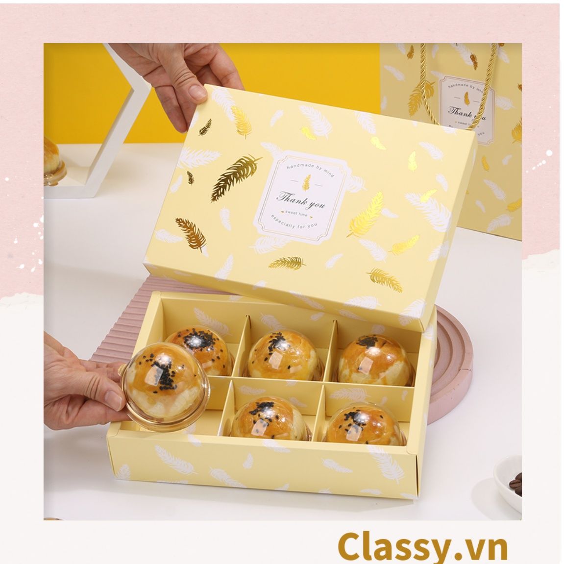Hộp & túi bánh ngọt, bánh nướng, bánh mousse hình chữ nhật, chia ngăn, đựng thực phẩm làm quà tặng Q692