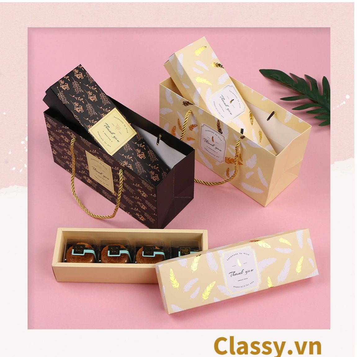 Hộp & túi bánh ngọt, bánh nướng, bánh mousse hình chữ nhật, chia ngăn, đựng thực phẩm làm quà tặng Q692