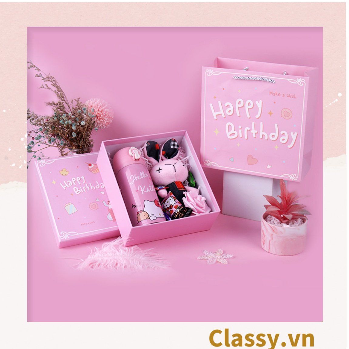 Túi giấy đựng quà in chữ Happy Birthday dây quai dù dễ thương, nhiều kích cỡ cực xinh Q720