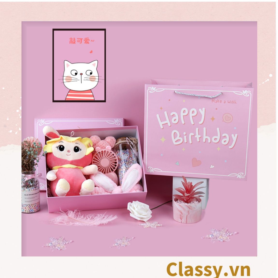 Túi giấy đựng quà in chữ Happy Birthday dây quai dù dễ thương, nhiều kích cỡ cực xinh Q720