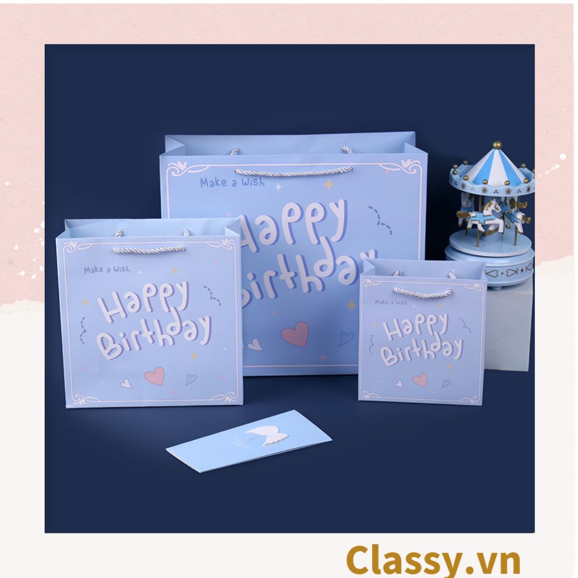  Túi giấy đựng quà in chữ Happy Birthday dây quai dù dễ thương, nhiều kích cỡ cực xinh Q720 