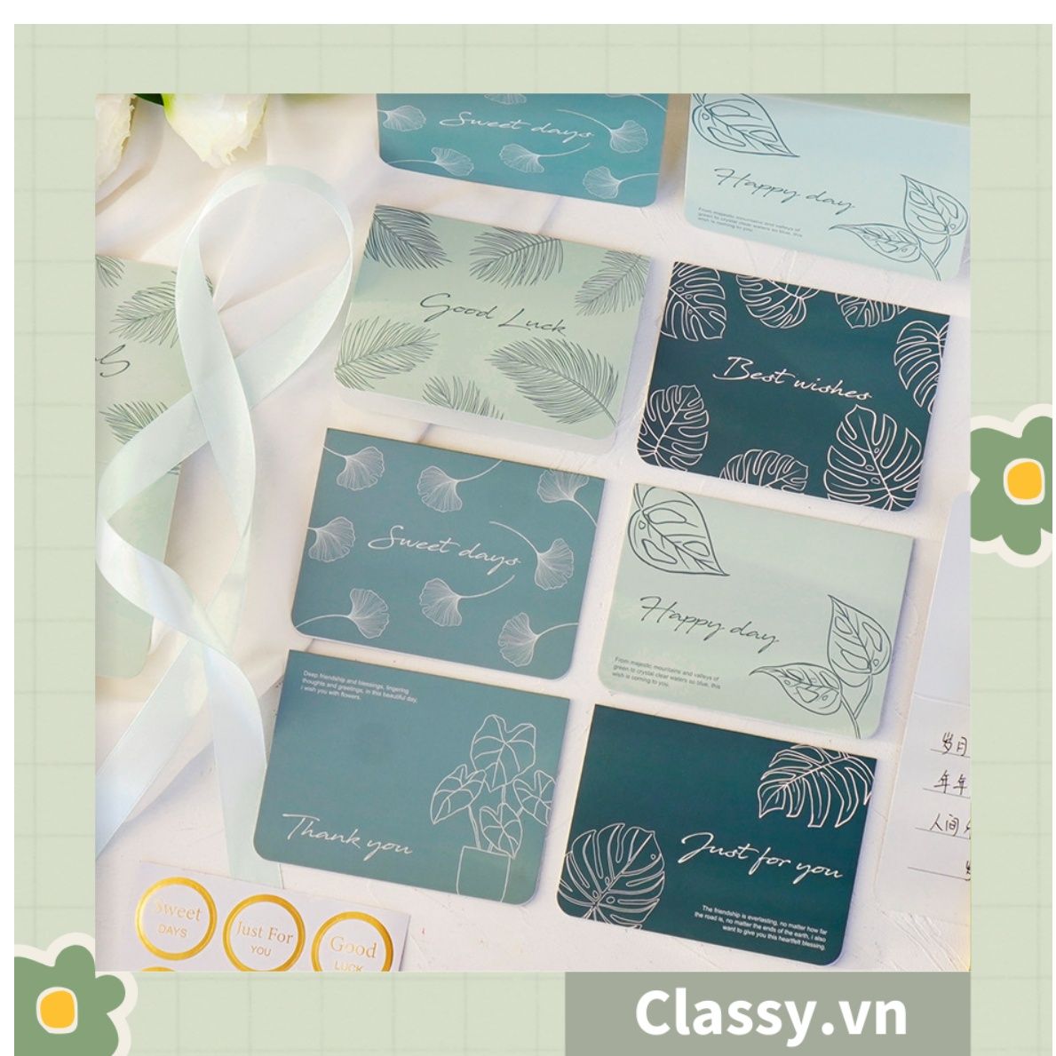 Thiệp Cổ điển Vintage Classy in họa tiết hoa nhí giấy art sang trọng kèm phong bì giấy kraft nâu Q724