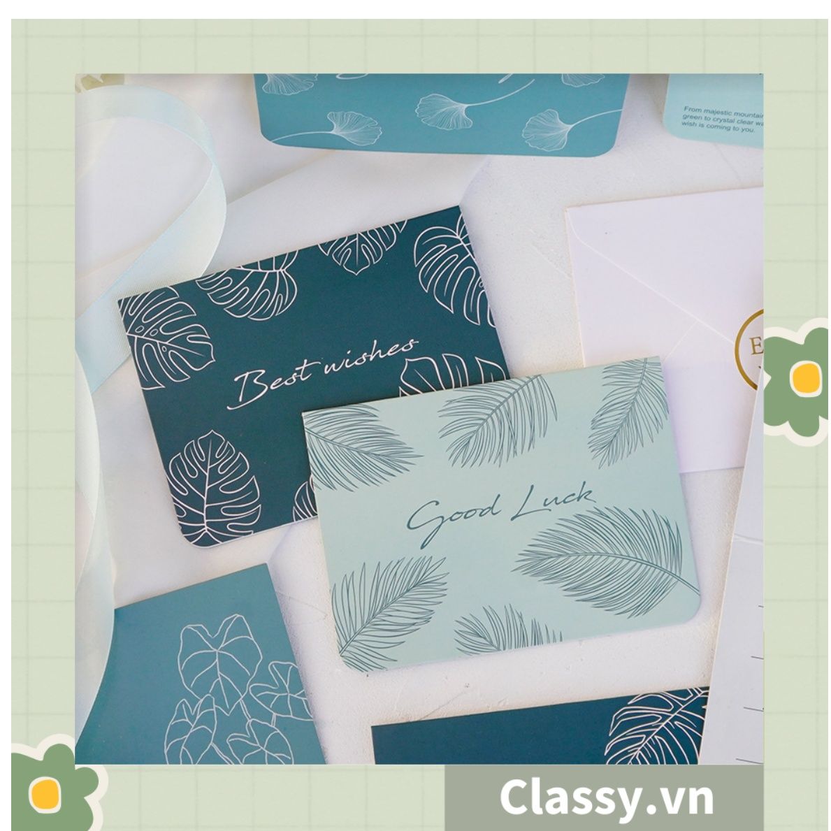 Thiệp Cổ điển Vintage Classy in họa tiết hoa nhí giấy art sang trọng kèm phong bì giấy kraft nâu Q724