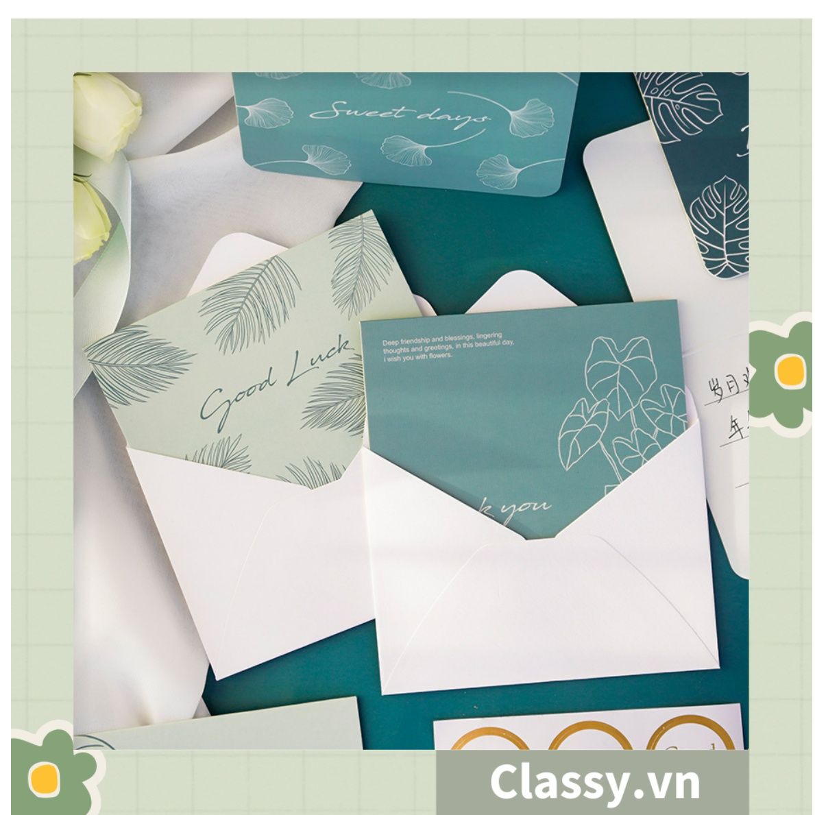 Thiệp Cổ điển Vintage Classy in họa tiết hoa nhí giấy art sang trọng kèm phong bì giấy kraft nâu Q724