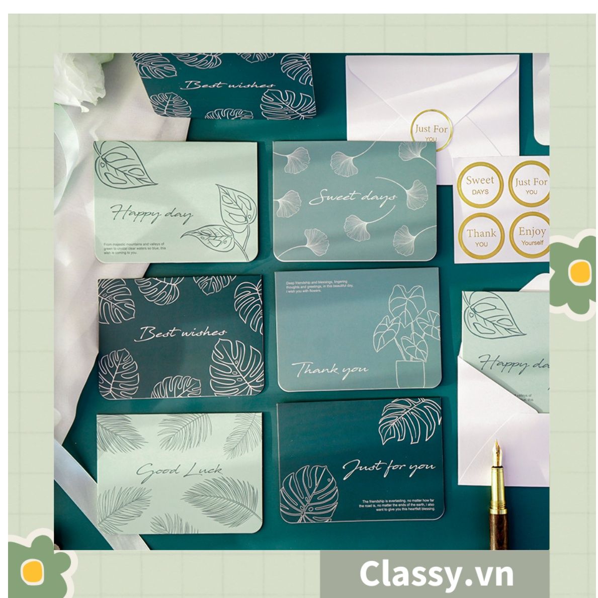 Thiệp Cổ điển Vintage Classy in họa tiết hoa nhí giấy art sang trọng kèm phong bì giấy kraft nâu Q724