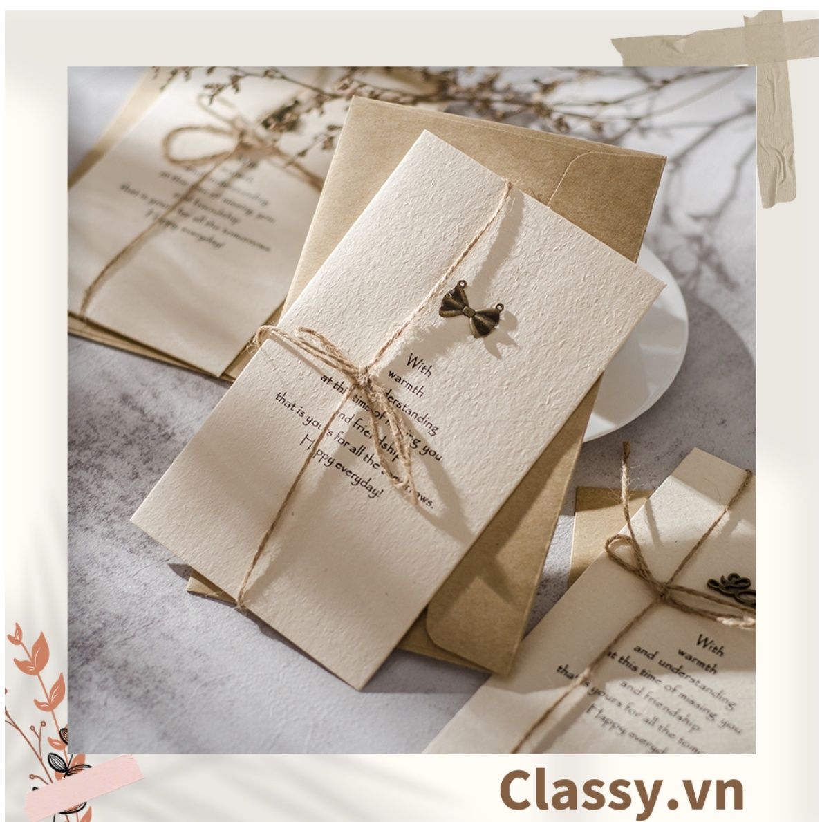 Thiệp Cổ điển Size lớn 17 X 10 CM, màu xanh Navy, đính họa tiết cổ điển, giấy art sang trọng kèm phong bì Q740