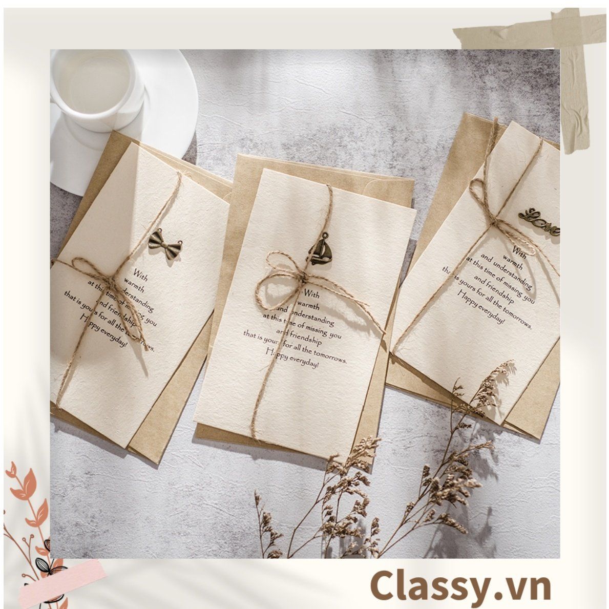 Thiệp Cổ điển Size lớn 17 X 10 CM, màu xanh Navy, đính họa tiết cổ điển, giấy art sang trọng kèm phong bì Q740