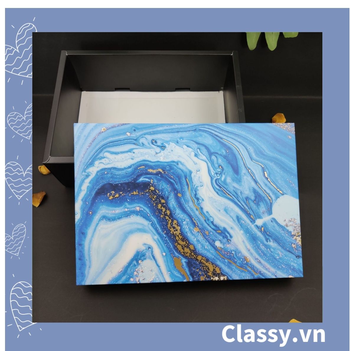  XÉ LẺ Túi giấy hoặc Hộp quà gấp kích thước 30,5x22x10cm quà tặng hoạ tiết đá cẩm thạch màu xanh blue Q754 