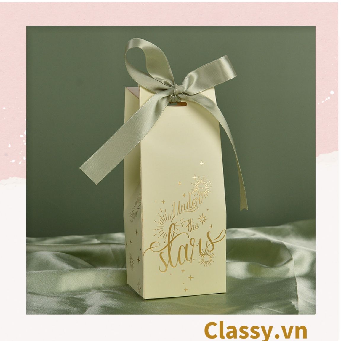 Túi giấy kèm ruy băng 9,5 * 8 * 23cm đựng đồ quà tặng họa tiết cổ điển đơn sắc Q779
