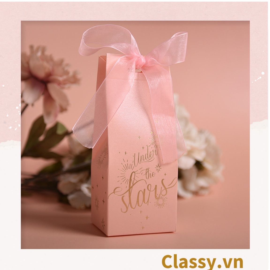 Túi giấy kèm ruy băng 9,5 * 8 * 23cm đựng đồ quà tặng họa tiết cổ điển đơn sắc Q779