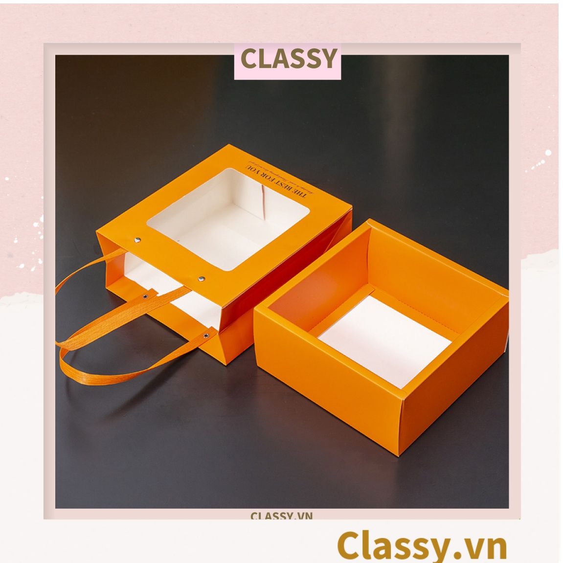 Q793 Bộ Túi giấy và Hộp quà tự gấp kích thước 20x20x9cm trong suốt trơn màu, quà tặng lễ tết sinh nhật xinh xắn
