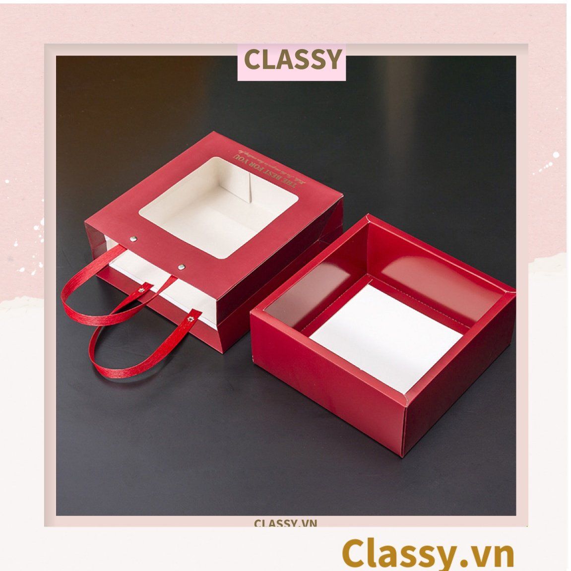 Q793 Bộ Túi giấy và Hộp quà tự gấp kích thước 20x20x9cm trong suốt trơn màu, quà tặng lễ tết sinh nhật xinh xắn