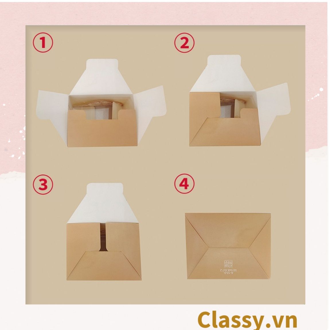 Q794 -(Kích thước 15x12x10cm) - Hộp giấy tự gấp đựng quà tặng hình hộp vuông kèm ruy băng và quai xách nhựa cứng