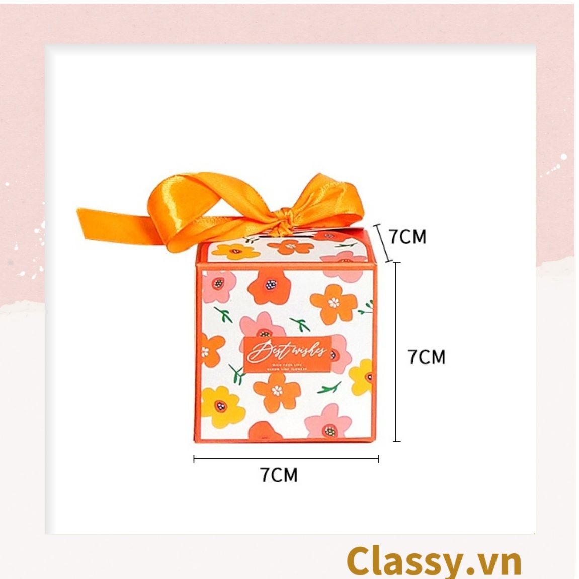 Q794 -(Kích thước 15x12x10cm) - Hộp giấy tự gấp đựng quà tặng hình hộp vuông kèm ruy băng và quai xách nhựa cứng