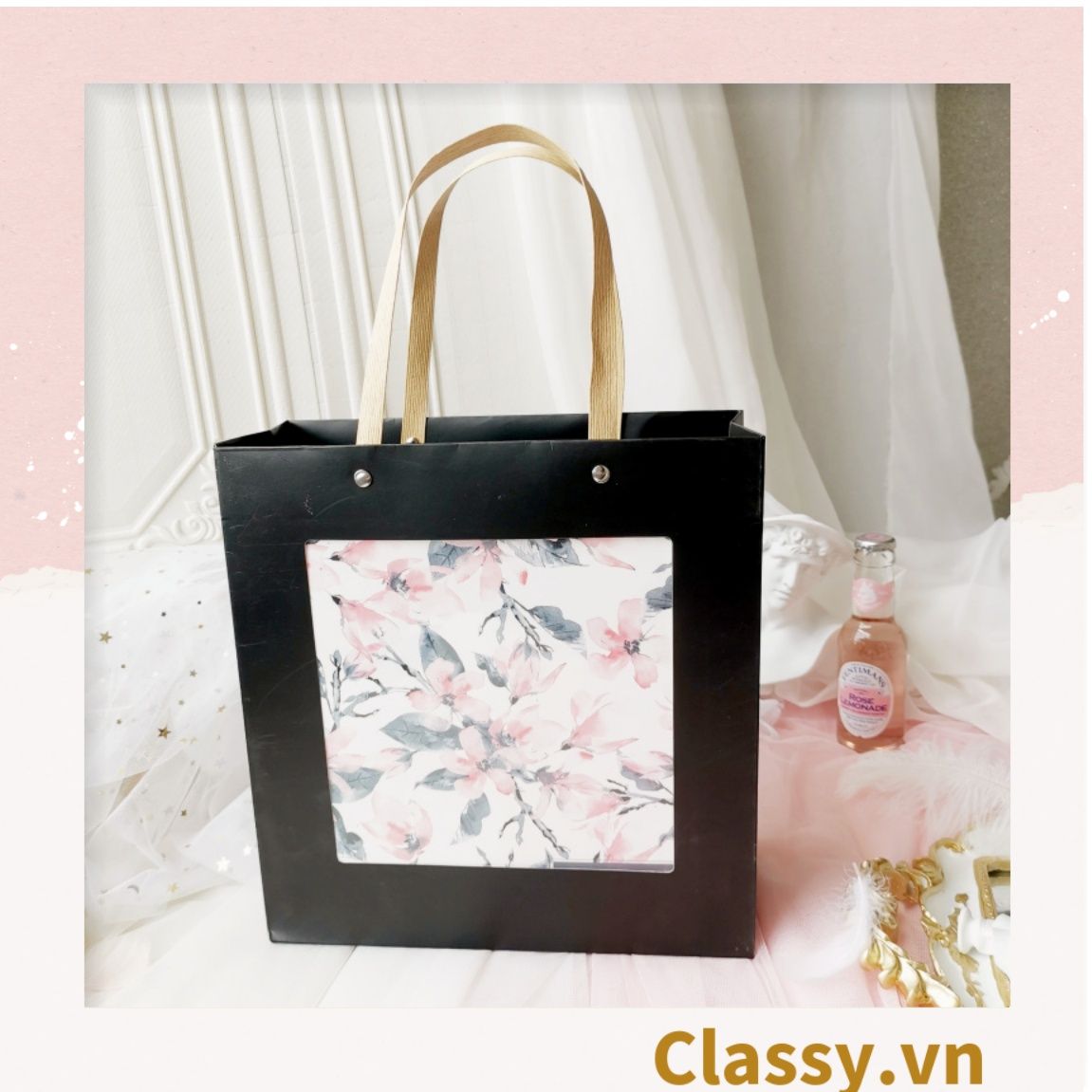 Q902 XÉ LẺ Túi giấy hoặc Hộp quà gấp kích thước 23 * 23 * 8CM quà tặng hoạ tiết hoa lá rất đẹp và sang