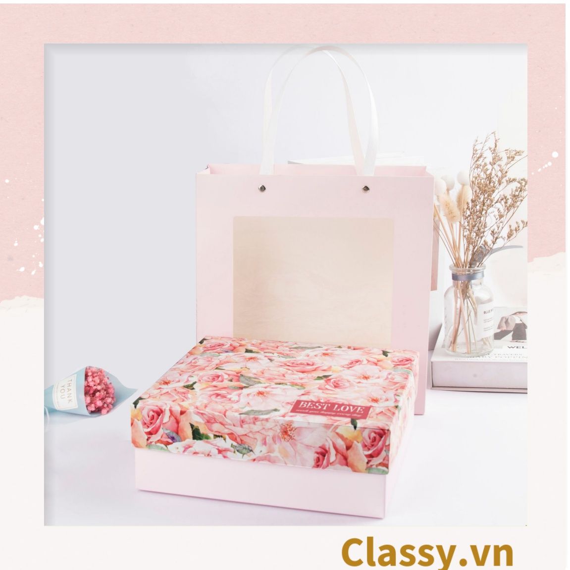 Q901 XÉ LẺ Túi giấy hoặc Hộp quà gấp kích thước 23 * 23 * 8CM quà tặng hoạ tiết hoa lá rất đẹp và sang