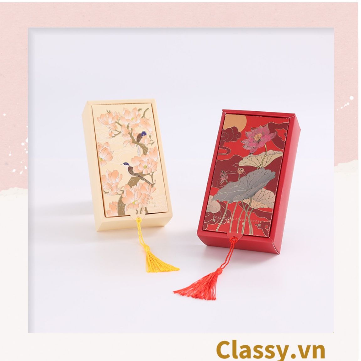 Q904 - (Kích thước 8.5*4.3*14.9cm) - Hộp giấy cổ điển bằng giấy tự gấp đựng quà tặng kèm ruy băng
