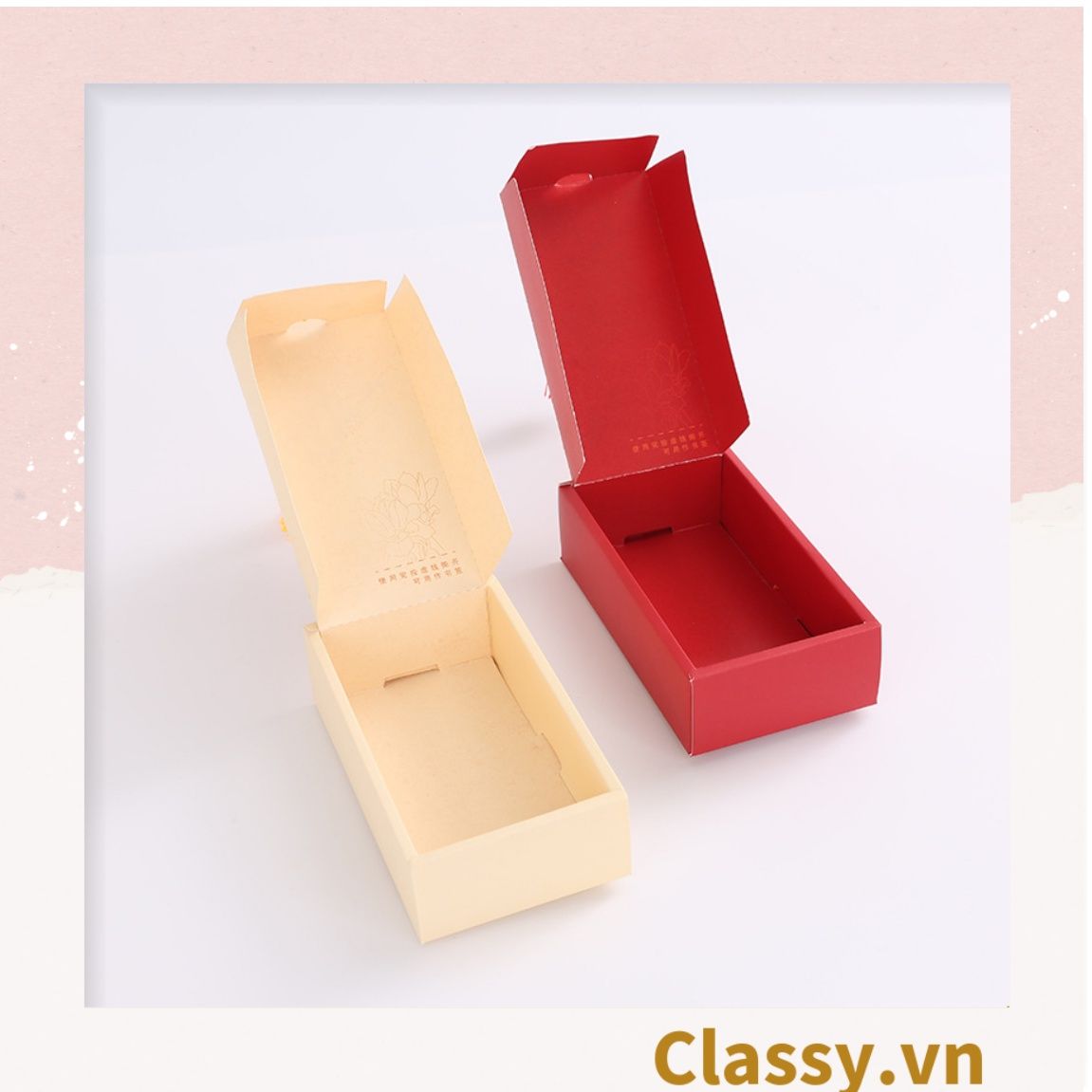 Q904 - (Kích thước 8.5*4.3*14.9cm) - Hộp giấy cổ điển bằng giấy tự gấp đựng quà tặng kèm ruy băng