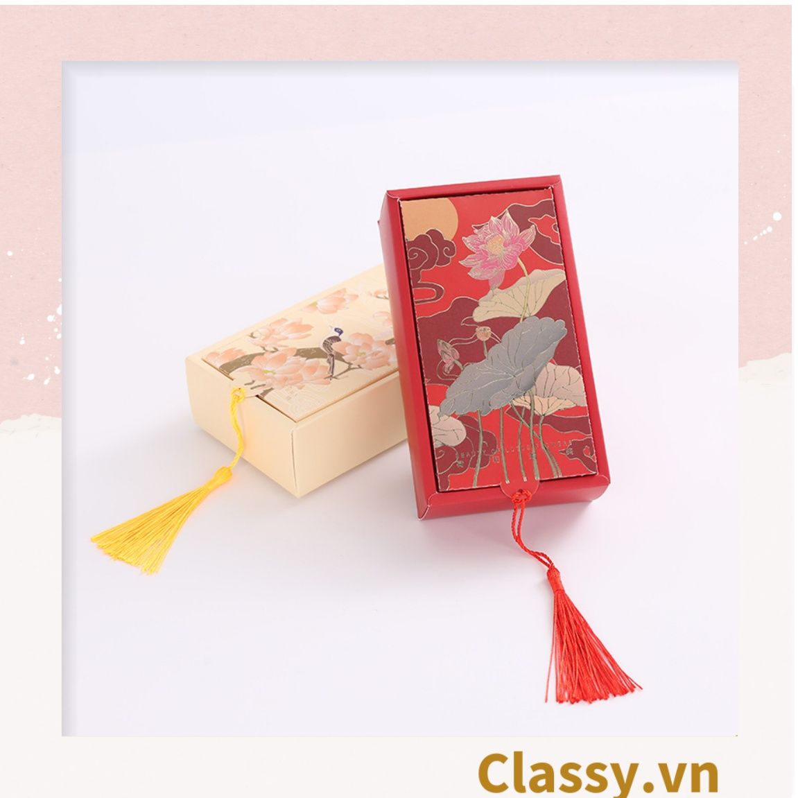 Q904 - (Kích thước 8.5*4.3*14.9cm) - Hộp giấy cổ điển bằng giấy tự gấp đựng quà tặng kèm ruy băng