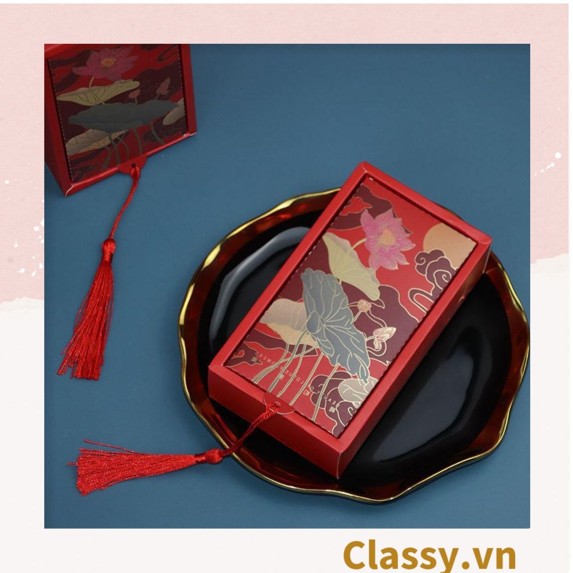 Q904 - (Kích thước 8.5*4.3*14.9cm) - Hộp giấy cổ điển bằng giấy tự gấp đựng quà tặng kèm ruy băng