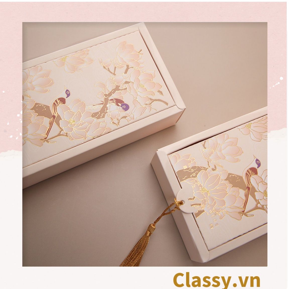 Q904 - (Kích thước 8.5*4.3*14.9cm) - Hộp giấy cổ điển bằng giấy tự gấp đựng quà tặng kèm ruy băng