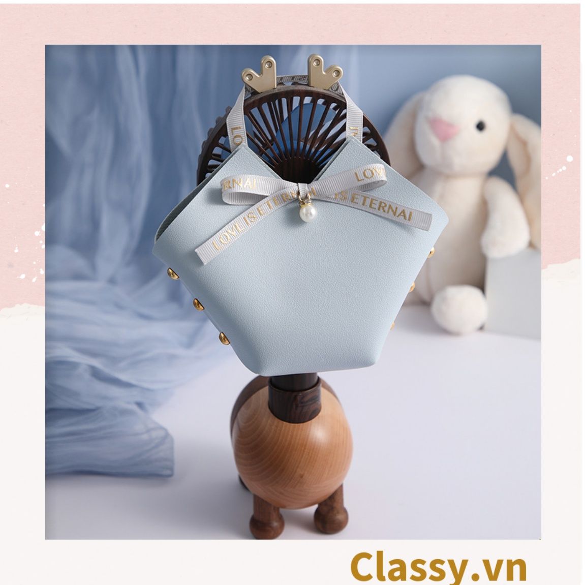 Q906 (Kích thước 15 * 5.5 * 12CM) - Túi da PU đựng quà tặng hình tứ giác, gắn ruy băng và đinh tán đựng son môi, nước hoa, kẹo cực sang