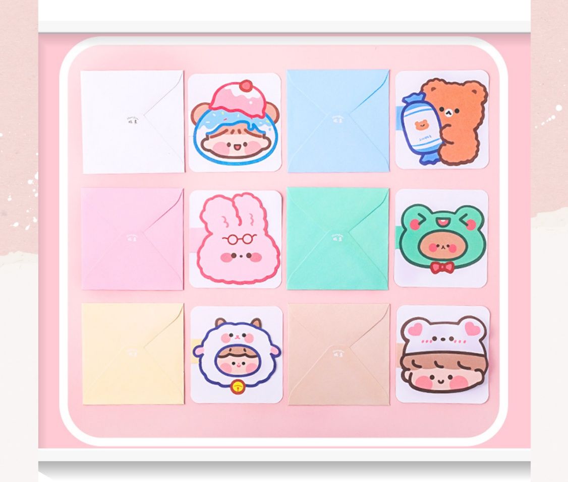 Q941 Thiệp cute Kích thước 9.3 CM|chúc mừng 20-11, Sinh Nhật, Lễ lạt, Cảm Ơn , Tình Yêu in hình hoạt hình