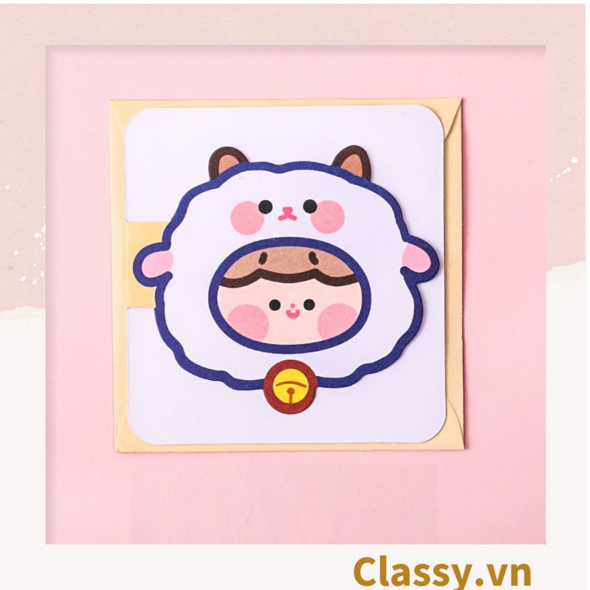 Q941 Thiệp cute Kích thước 9.3 CM|chúc mừng 20-11, Sinh Nhật, Lễ lạt, Cảm Ơn , Tình Yêu in hình hoạt hình