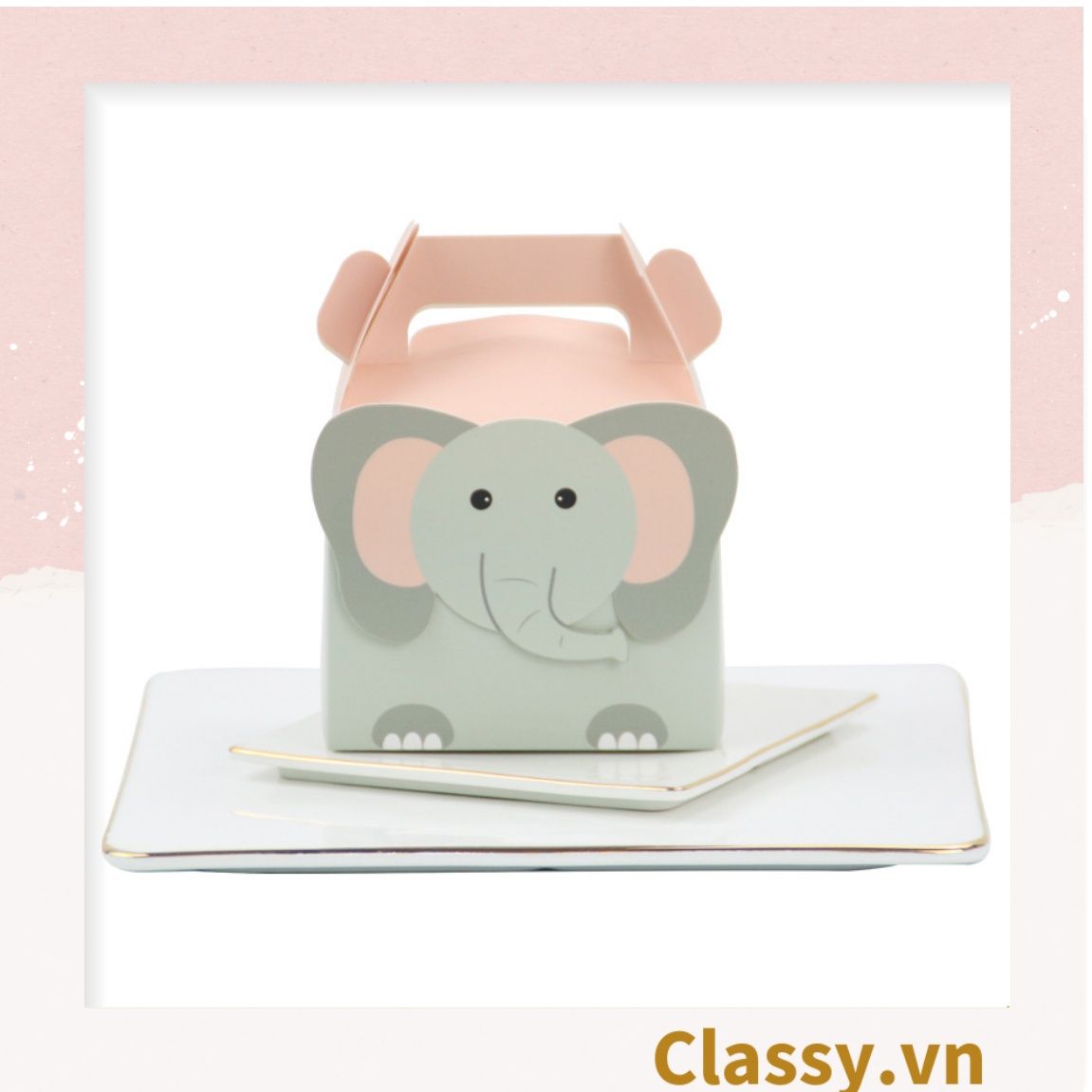 Q961 Hộp bánh ngọt, hộp kẹo , hôp quà tặng cầm tay in họa tiết động vật dễ thương
