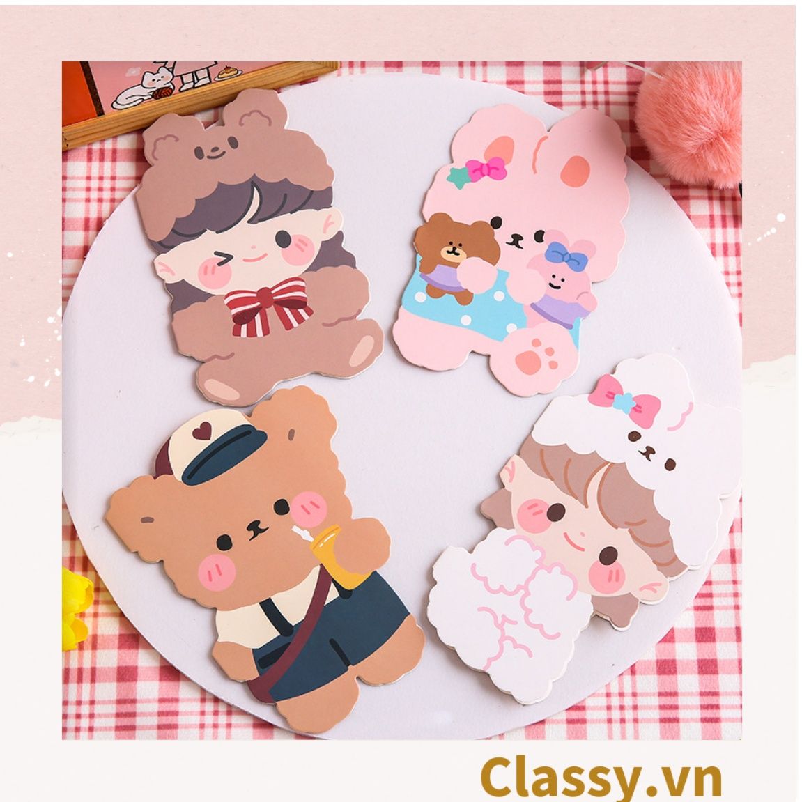  Q977 Thiệp cute Kích thước 15CMX11CM chúc mừng 8-3, 20-11, Sinh Nhật,  Lễ lạt, Cảm Ơn , Tình Yêu in hình hoạt hình 