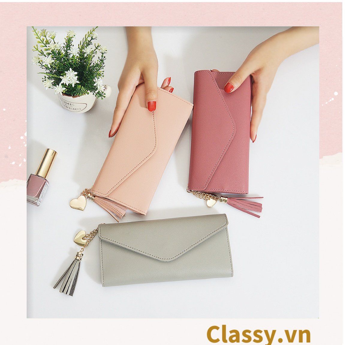 Ví cầm tay nữ tua rua đựng tiền phong cách hàn quốc dễ thương T1024