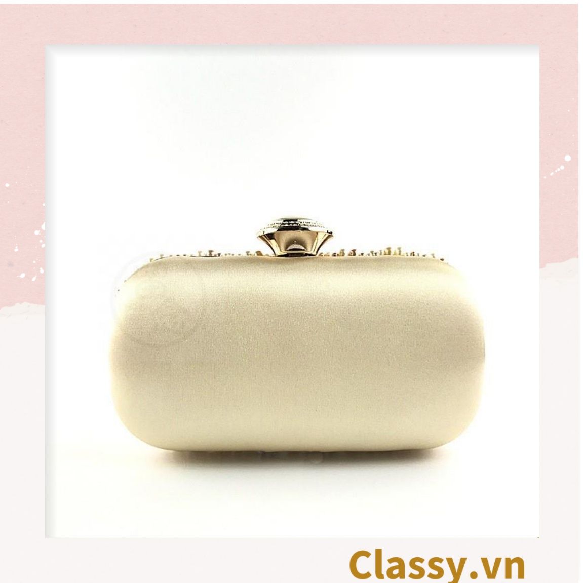 Clutch cầm tay lụa satin 18.5x5.5x10CM, màu đen đính hạt mang lại nét thời trang thời thượng cho buổi tiệc T1187