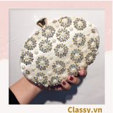  Clutch cầm tay túi dự tiệc, hình oval 20x5.5x13CM, màu trắng đính hạt sang trọng thời thượng T1188 