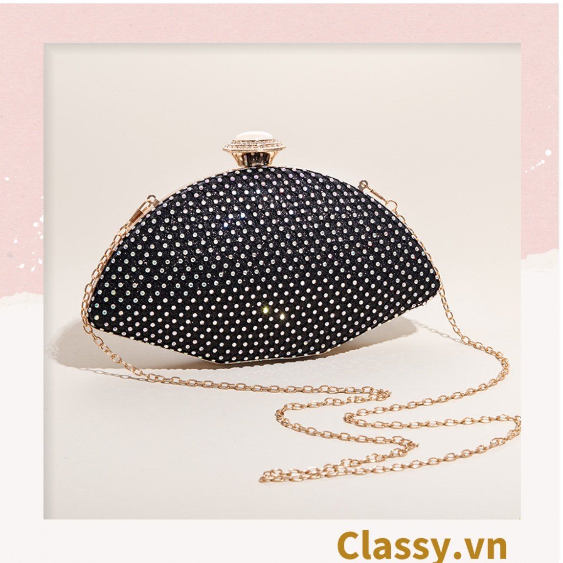 Clutch cầm tay, túi dự tiệc, đeo chéo hình cánh quạt xòe 23x6x12.5cm, nhiều màu thời thượng T1193