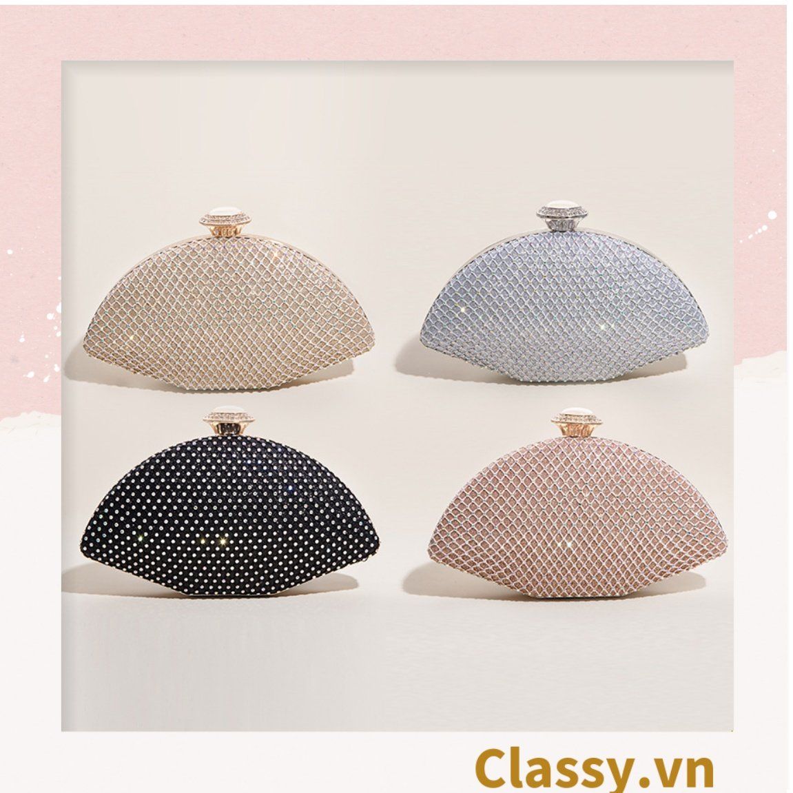 Clutch cầm tay, túi dự tiệc, đeo chéo hình cánh quạt xòe 23x6x12.5cm, nhiều màu thời thượng T1193