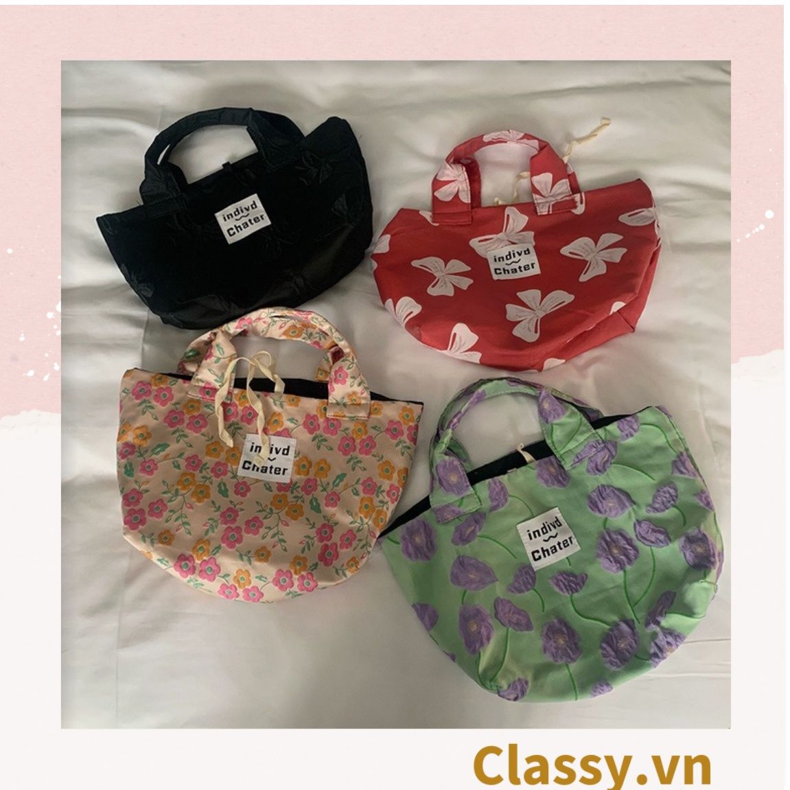 Túi vải hoa nhí xách tay 27x11x21CM, họa tiết in nổi, không ra màu T1224