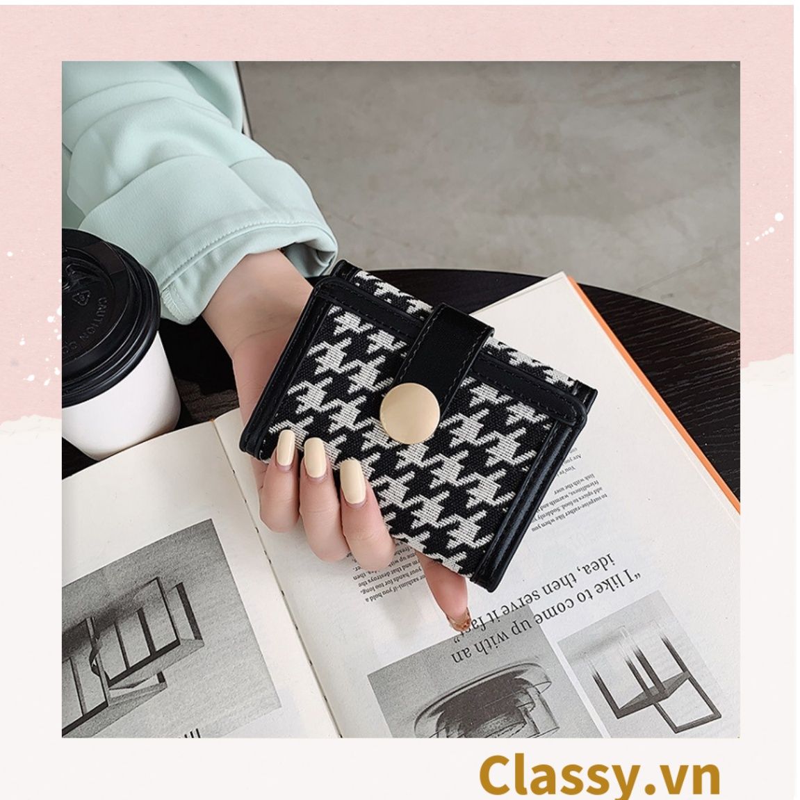 Ví ngắn nữ phong cách cổ điển, nhiều ngăn đựng thẻ, có nút bấm T1310