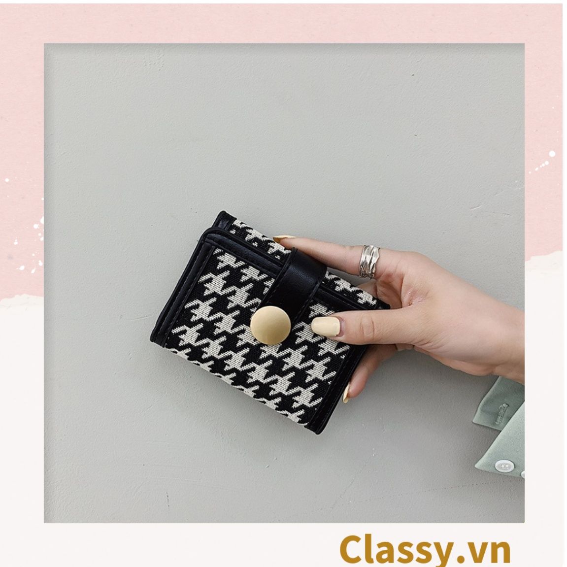 Ví ngắn nữ phong cách cổ điển, nhiều ngăn đựng thẻ, có nút bấm T1310