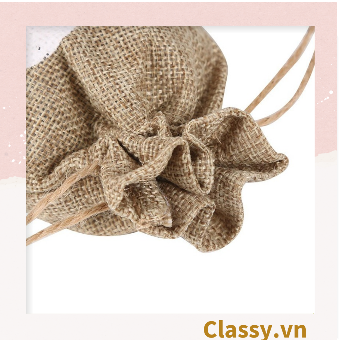 úi dây rút bằng vải lanh kích thước 10x14CM mặt trước in trái tim T1355