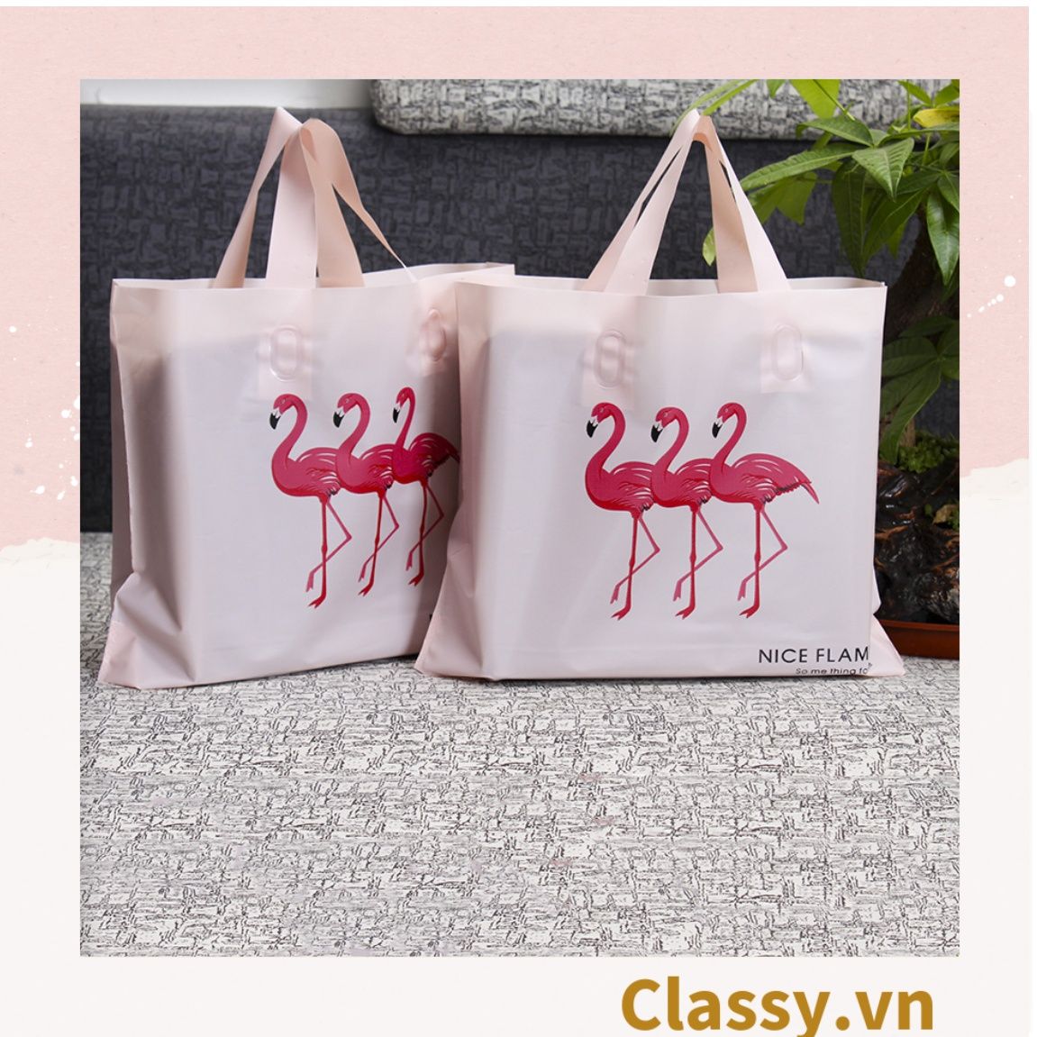  Túi tote hồng hạc bằng nhựa nhiều size, màu hồng, không ra màu T1360 