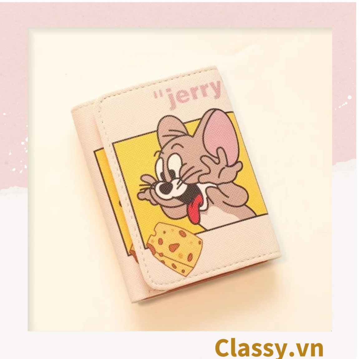 Classy Ví da nữ dạng gập, hoạt tiết họa hình nhiều kiểu dễ thương T1543