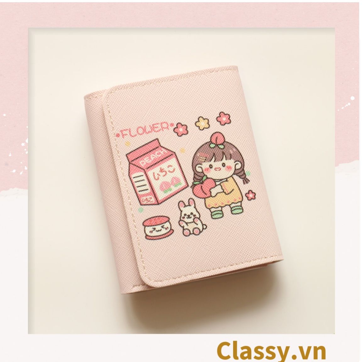 Classy Ví da nữ dạng gập, hoạt tiết họa hình nhiều kiểu dễ thương T1543