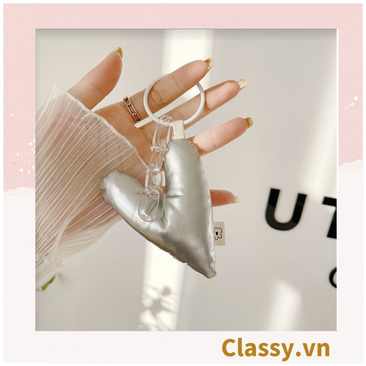Classy Móc khóa đeo túi, ba lô hình trái tim metalic, móc khóa điện thoại, balo, ví T1766
